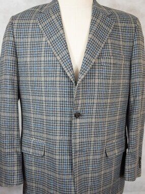 GORGEOUS J. Press Gray & Tan Plaid Magee Ireland Wool and Cotton Sport Coat 42R